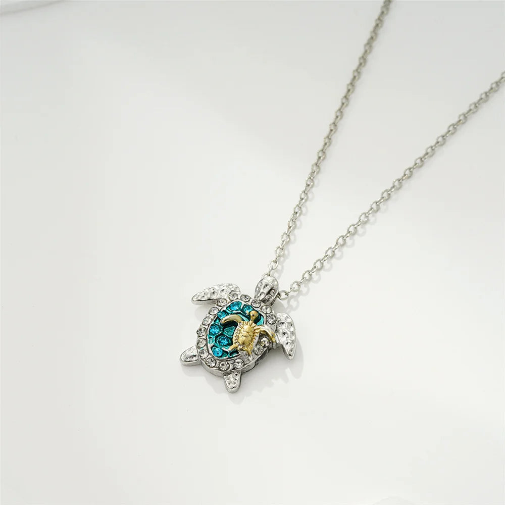 Sea Turtle Pendant Necklace - Vintage Silver